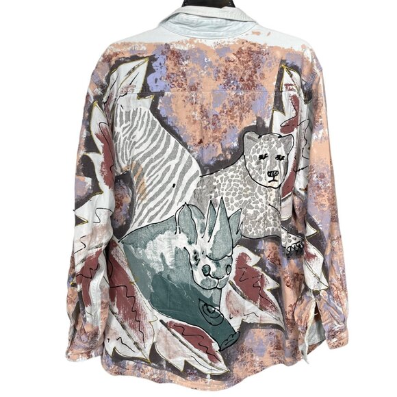 Vintage Kolorway USA Denim Button Up Shirt Womens Large Hand Painted Art to Wear - Picture 2 of 14